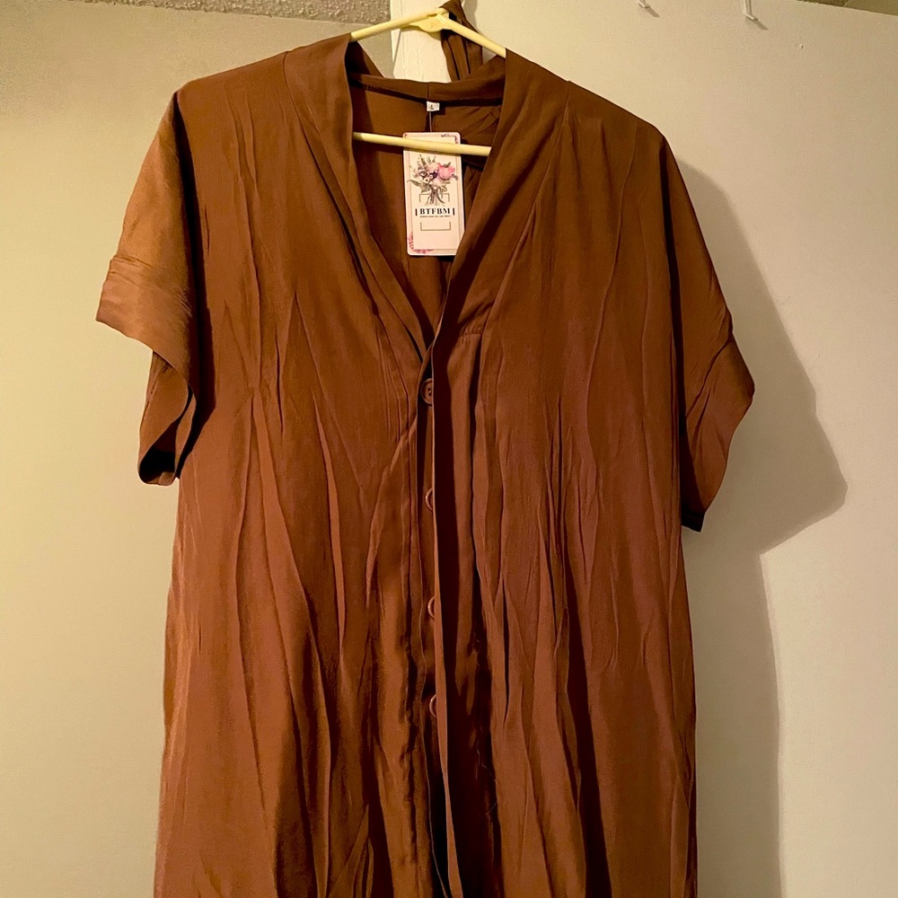 V neck button down dress